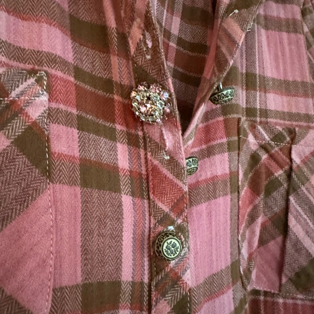 Aratta Pink and Brown Button Down Shirt with Mandarin Collar